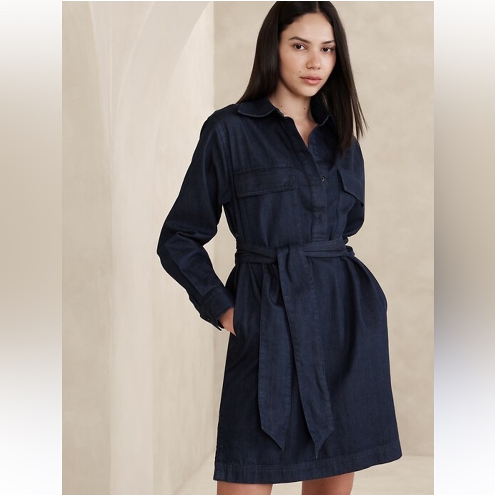 Banana Republic Factory Blue Denim Utility Dress Size Small